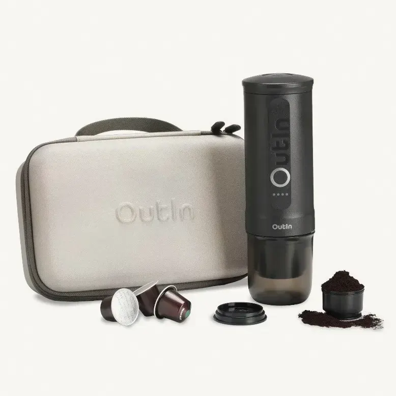 Outin Nano Travel Kit hordozható kávéfőző, space grey, szürke (Outin kemény tokkal)
